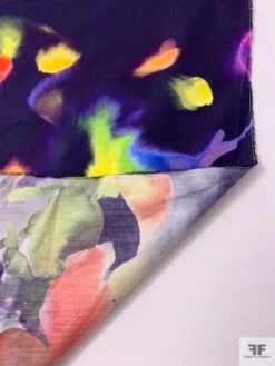 Italian Watercolor Floral Printed Cotton Poplin Panel - Dark Purple / Multicolor -Fabrics And Fabrics Store 20208 6