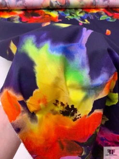 Italian Watercolor Floral Printed Cotton Poplin Panel - Dark Purple / Multicolor -Fabrics And Fabrics Store 20208 8