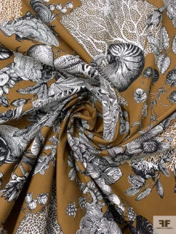 Italian Nautical Floral Printed Cotton Lawn - Sepia Brown / White / Black -Fabrics And Fabrics Store 20211 2