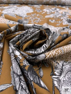 Italian Nautical Floral Printed Cotton Lawn - Sepia Brown / White / Black -Fabrics And Fabrics Store 20211 3
