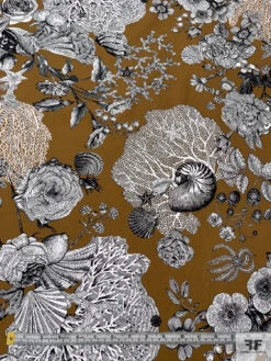 Italian Nautical Floral Printed Cotton Lawn - Sepia Brown / White / Black -Fabrics And Fabrics Store 20211 4