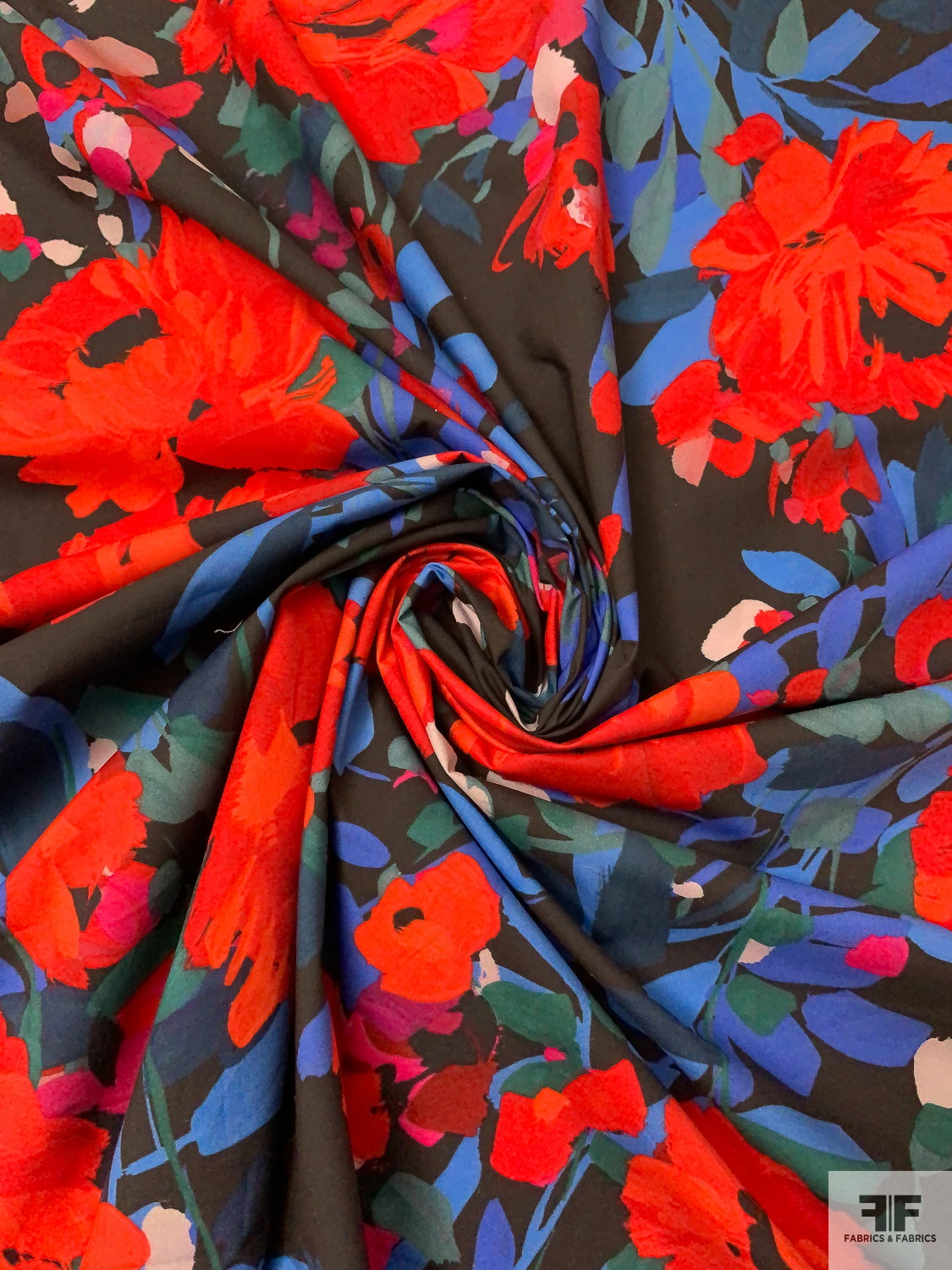 Italian Floral Printed Cotton Lawn - Reds / Blues / Black / Dark Sage 5 Italian Floral Printed Cotton Lawn - Reds / Blues / Black / Dark Sage - Image 3