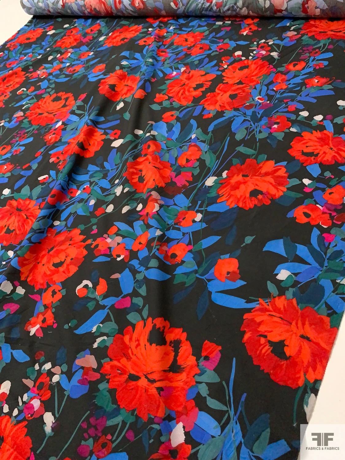 Italian Floral Printed Cotton Lawn - Reds / Blues / Black / Dark Sage 4 Italian Floral Printed Cotton Lawn - Reds / Blues / Black / Dark Sage - Image 2