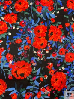 Italian Floral Printed Cotton-Blend Faille - Reds / Blues / Black / Dark Sage