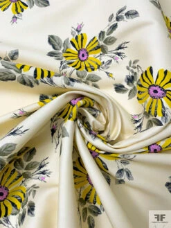 Italian Floral Printed Plain-Weave Heavy Cotton - Goldenrod Yellow / Orchid / Dusty Olive / Cream 12 Italian Floral Printed Plain-Weave Heavy Cotton - Goldenrod Yellow / Orchid / Dusty Olive / Cream -Fabrics And Fabrics Store 20217 2