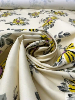 Italian Floral Printed Plain-Weave Heavy Cotton - Goldenrod Yellow / Orchid / Dusty Olive / Cream 13 Italian Floral Printed Plain-Weave Heavy Cotton - Goldenrod Yellow / Orchid / Dusty Olive / Cream -Fabrics And Fabrics Store 20217 3