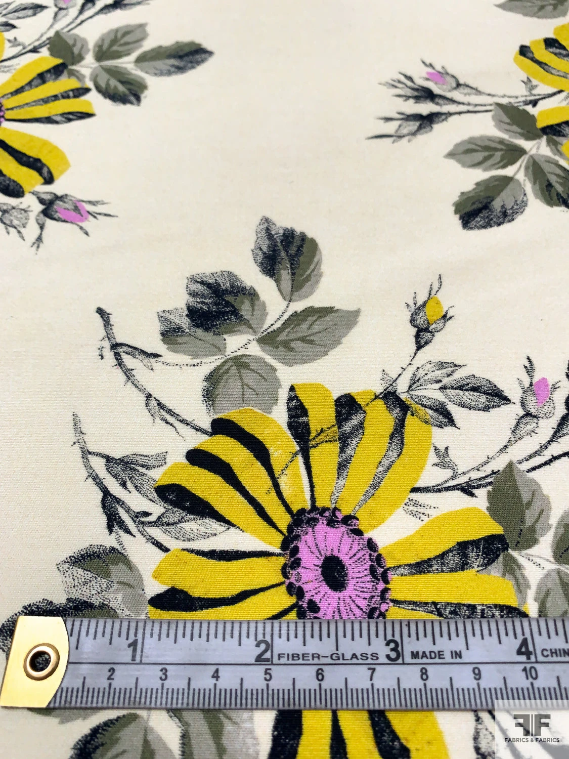 Italian Floral Printed Plain-Weave Heavy Cotton - Goldenrod Yellow / Orchid / Dusty Olive / Cream 8 Italian Floral Printed Plain-Weave Heavy Cotton - Goldenrod Yellow / Orchid / Dusty Olive / Cream - Image 6