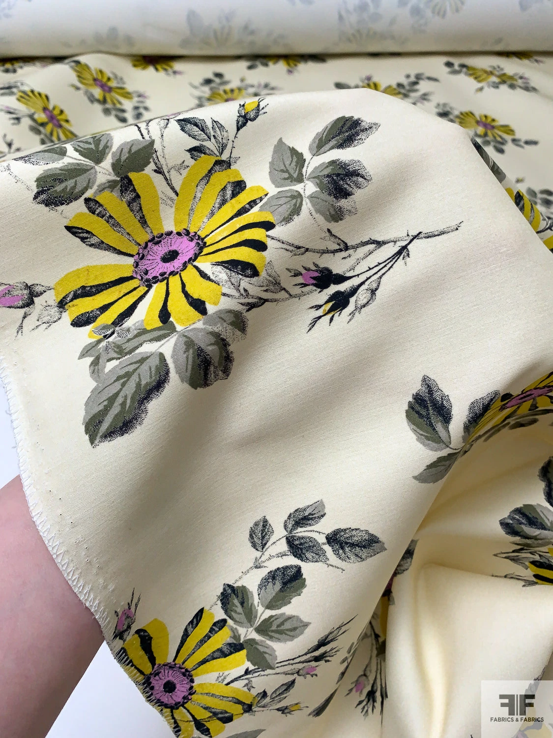 Italian Floral Printed Plain-Weave Heavy Cotton - Goldenrod Yellow / Orchid / Dusty Olive / Cream 10 Italian Floral Printed Plain-Weave Heavy Cotton - Goldenrod Yellow / Orchid / Dusty Olive / Cream - Image 8
