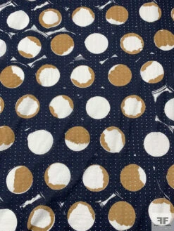 Italian Circles Printed Cotton Eyelet - Navy / White / Tuscan Tan