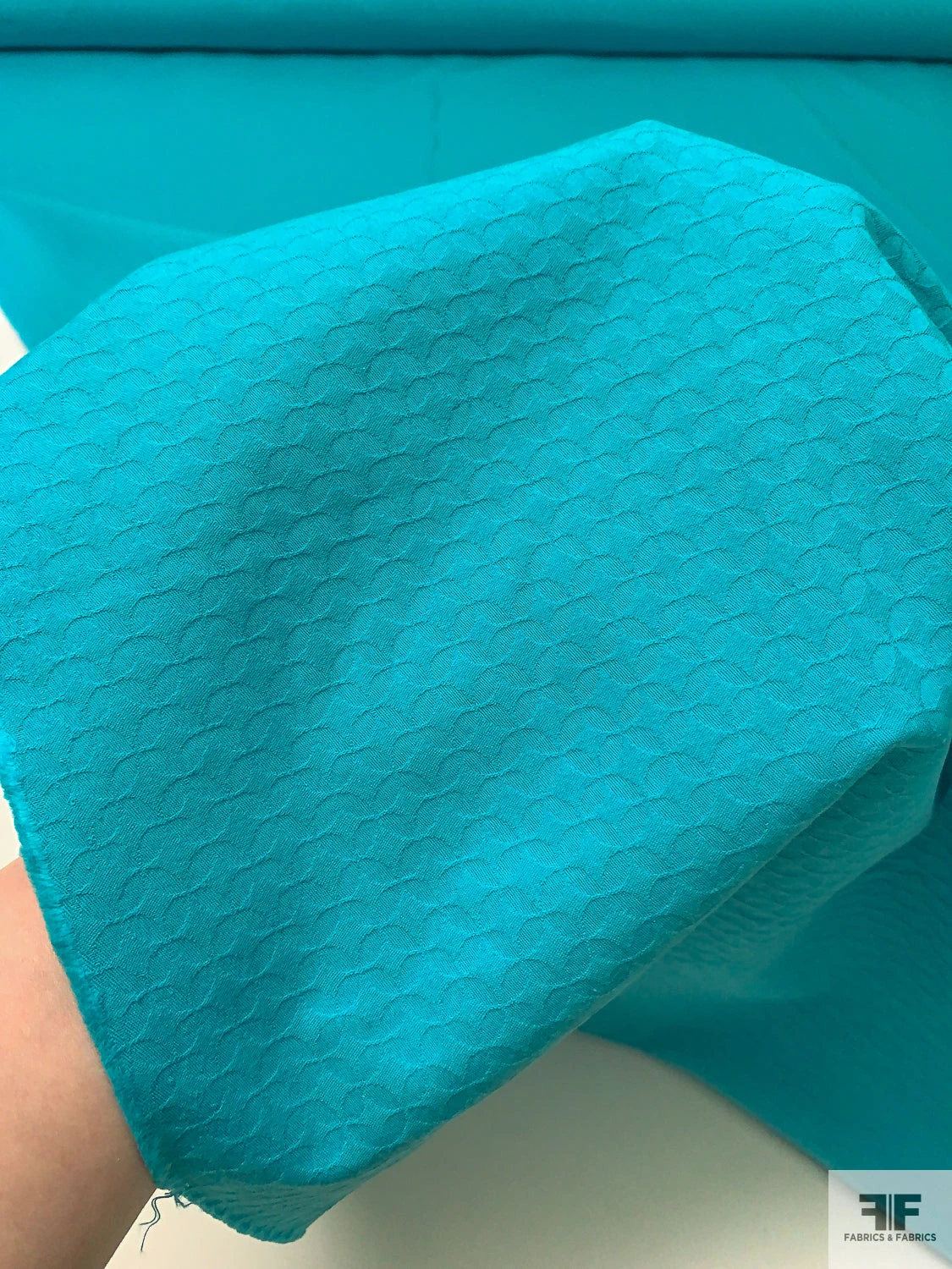 Italian Circle Lattice Stretch Jacquard Cotton Twill - Turquoise 4 Italian Circle Lattice Stretch Jacquard Cotton Twill - Turquoise - Image 2