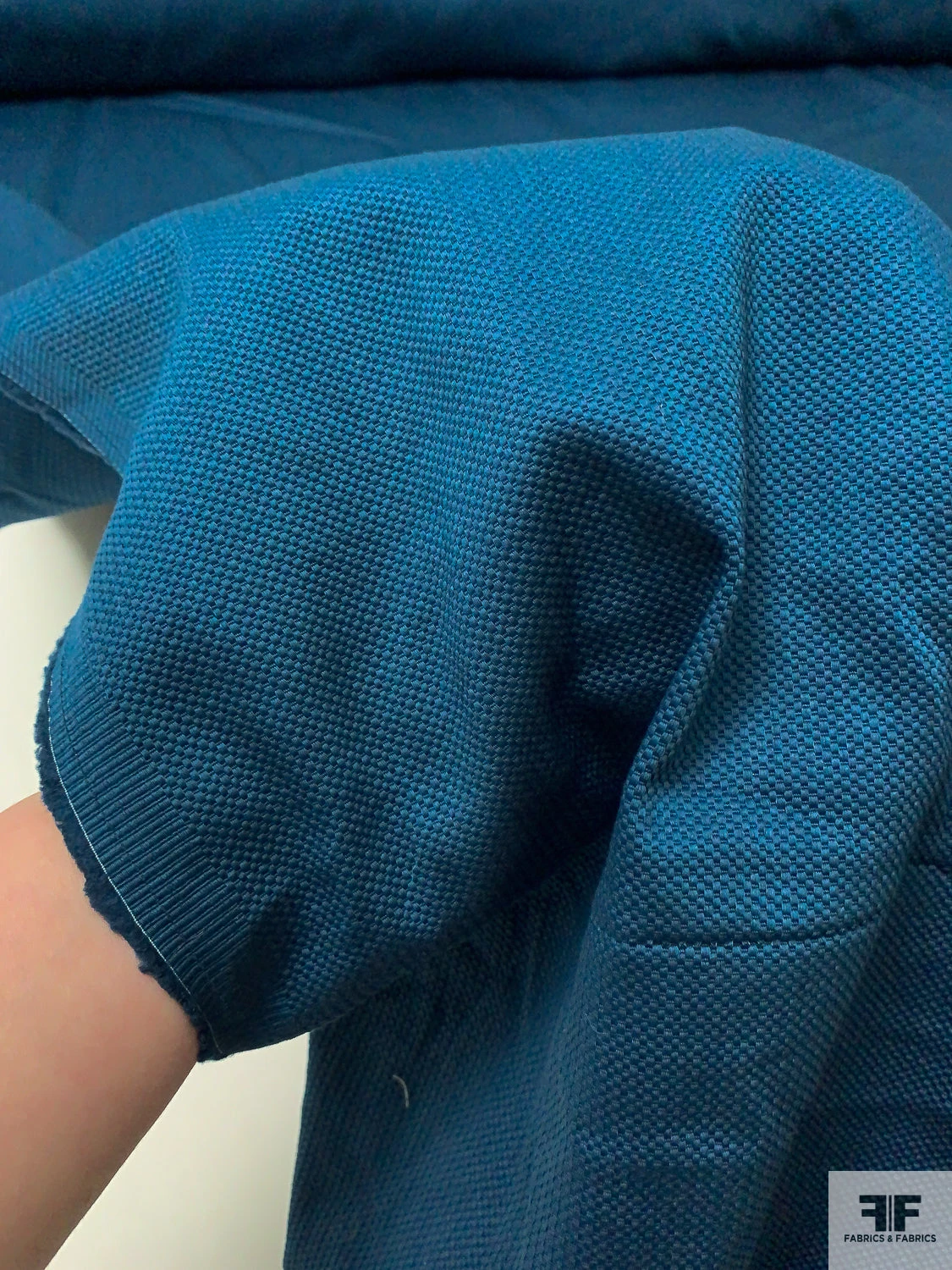 Solid Stretch Cotton Pique - Navy-Teal 8 Solid Stretch Cotton Pique - Navy-Teal - Image 6