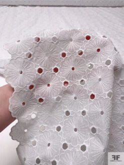 Double-Scalloped Floral Embroidered Cotton-Blend Eyelet - White