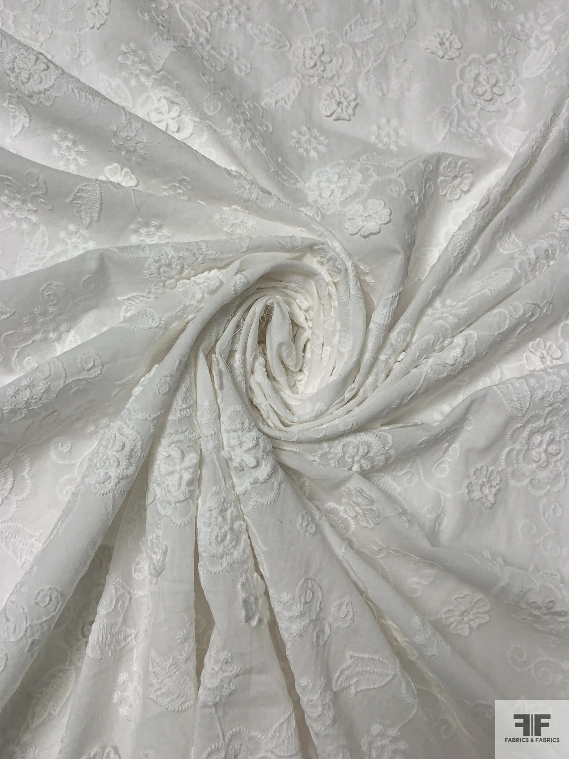 3-Dimensional Floral Embroidered Cotton - Off-White 5 3-Dimensional Floral Embroidered Cotton - Off-White - Image 3