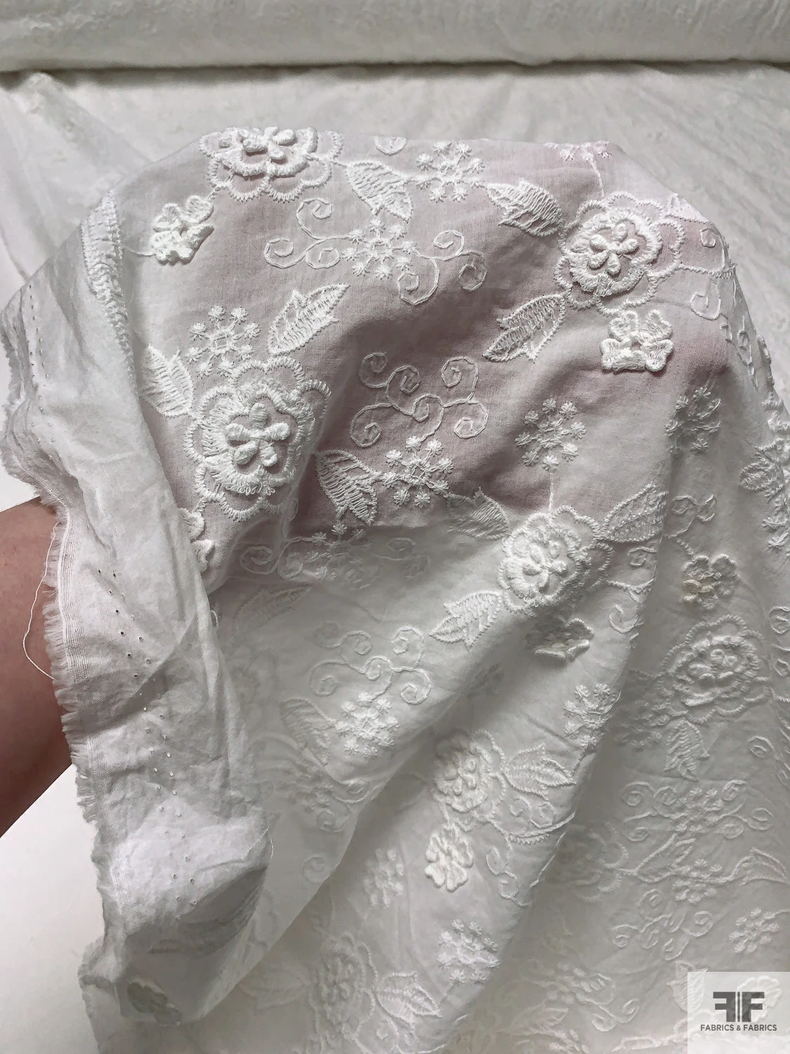 3-Dimensional Floral Embroidered Cotton - Off-White 11 3-Dimensional Floral Embroidered Cotton - Off-White - Image 9