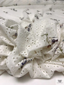 Floral Stems Printed Embroidered Cotton Eyelet - Off-White / Multicolor -Fabrics And Fabrics Store 20256 10