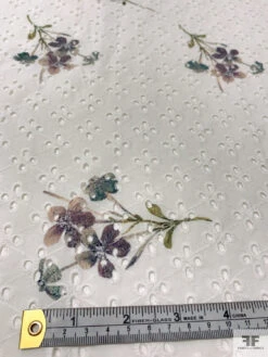 Floral Stems Printed Embroidered Cotton Eyelet - Off-White / Multicolor -Fabrics And Fabrics Store 20256 6