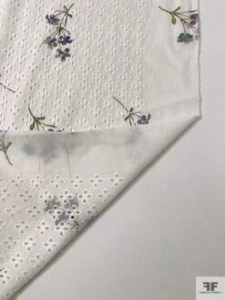 Floral Stems Printed Embroidered Cotton Eyelet - Off-White / Multicolor -Fabrics And Fabrics Store 20256 7