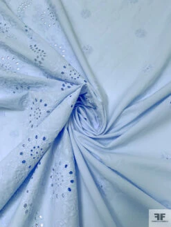 Border Pattern Embroidered Cotton Eyelet - Baby Blue