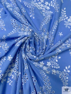 Leaf And Floral Embroidered Cotton Eyelet - Carolina Blue / White 14 Leaf And Floral Embroidered Cotton Eyelet - Carolina Blue / White -Fabrics And Fabrics Store 20258 2