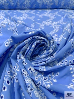 Leaf And Floral Embroidered Cotton Eyelet - Carolina Blue / White 16 Leaf And Floral Embroidered Cotton Eyelet - Carolina Blue / White -Fabrics And Fabrics Store 20258 3