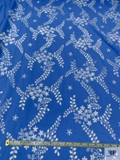 Leaf And Floral Embroidered Cotton Eyelet - Carolina Blue / White 17 Leaf And Floral Embroidered Cotton Eyelet - Carolina Blue / White -Fabrics And Fabrics Store 20258 5