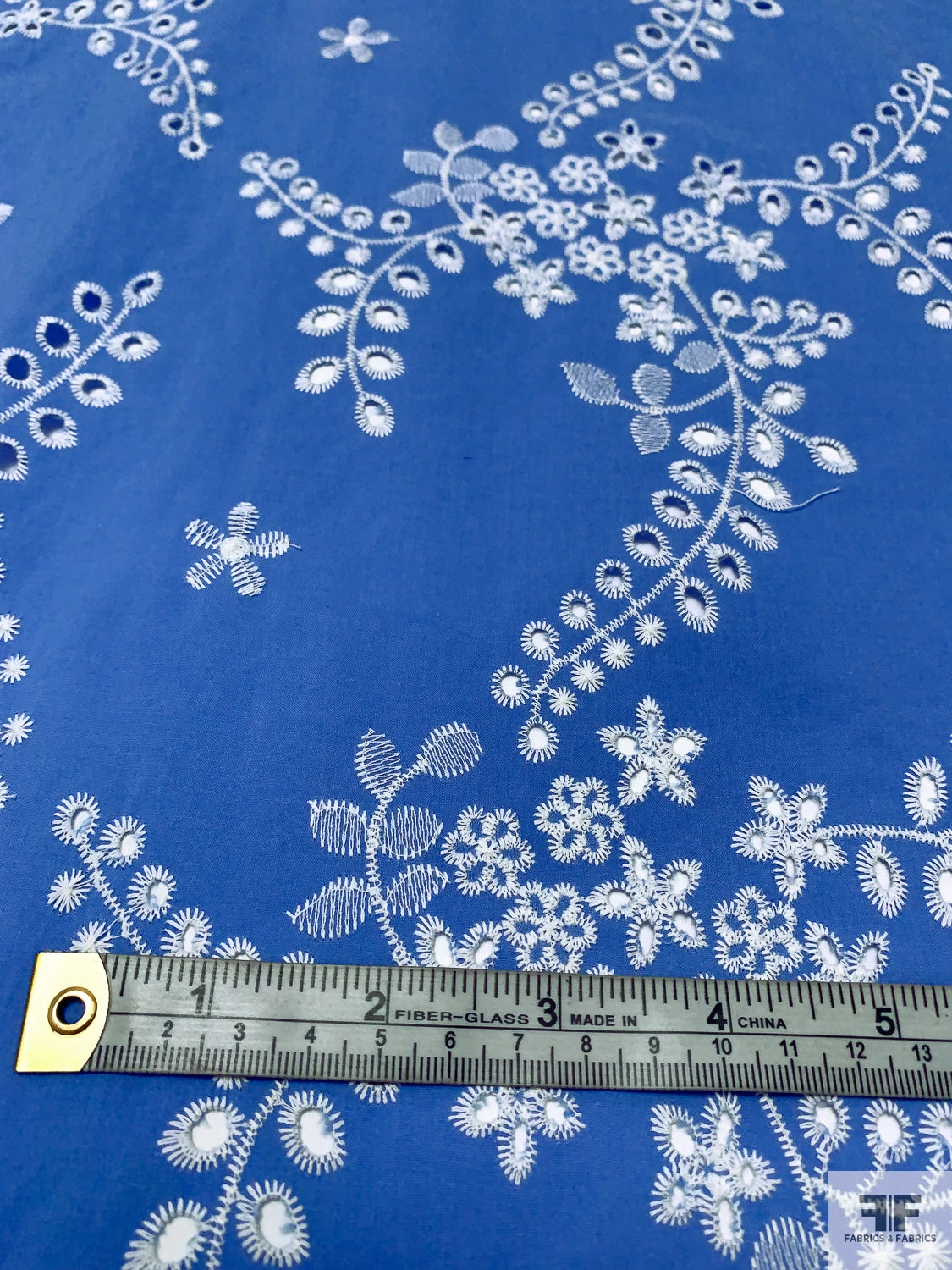 Leaf And Floral Embroidered Cotton Eyelet - Carolina Blue / White 9 Leaf And Floral Embroidered Cotton Eyelet - Carolina Blue / White - Image 7