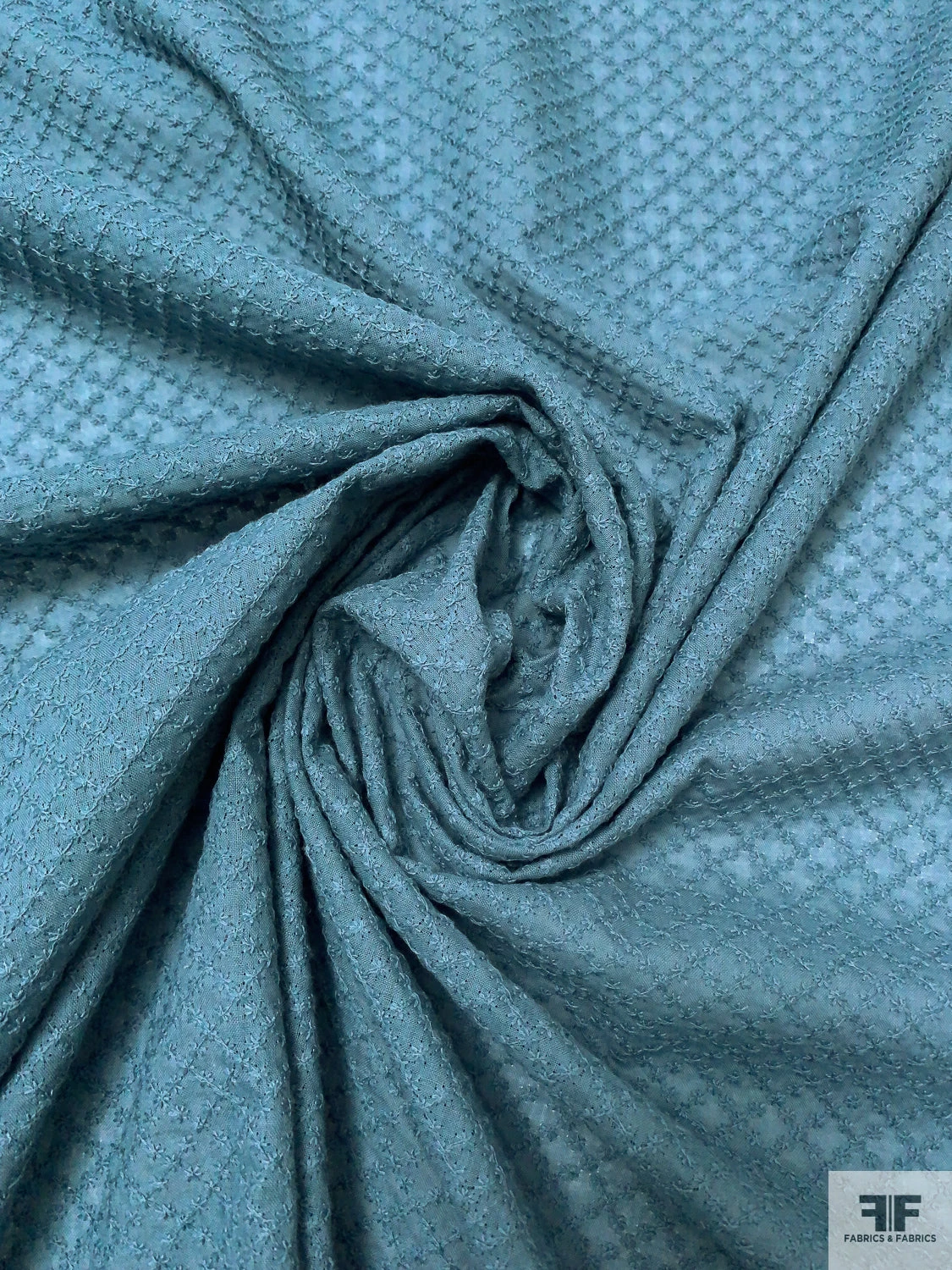 Crosshatch Grid Embroidered Cotton - Dusty Turquoise 3 Crosshatch Grid Embroidered Cotton - Dusty Turquoise