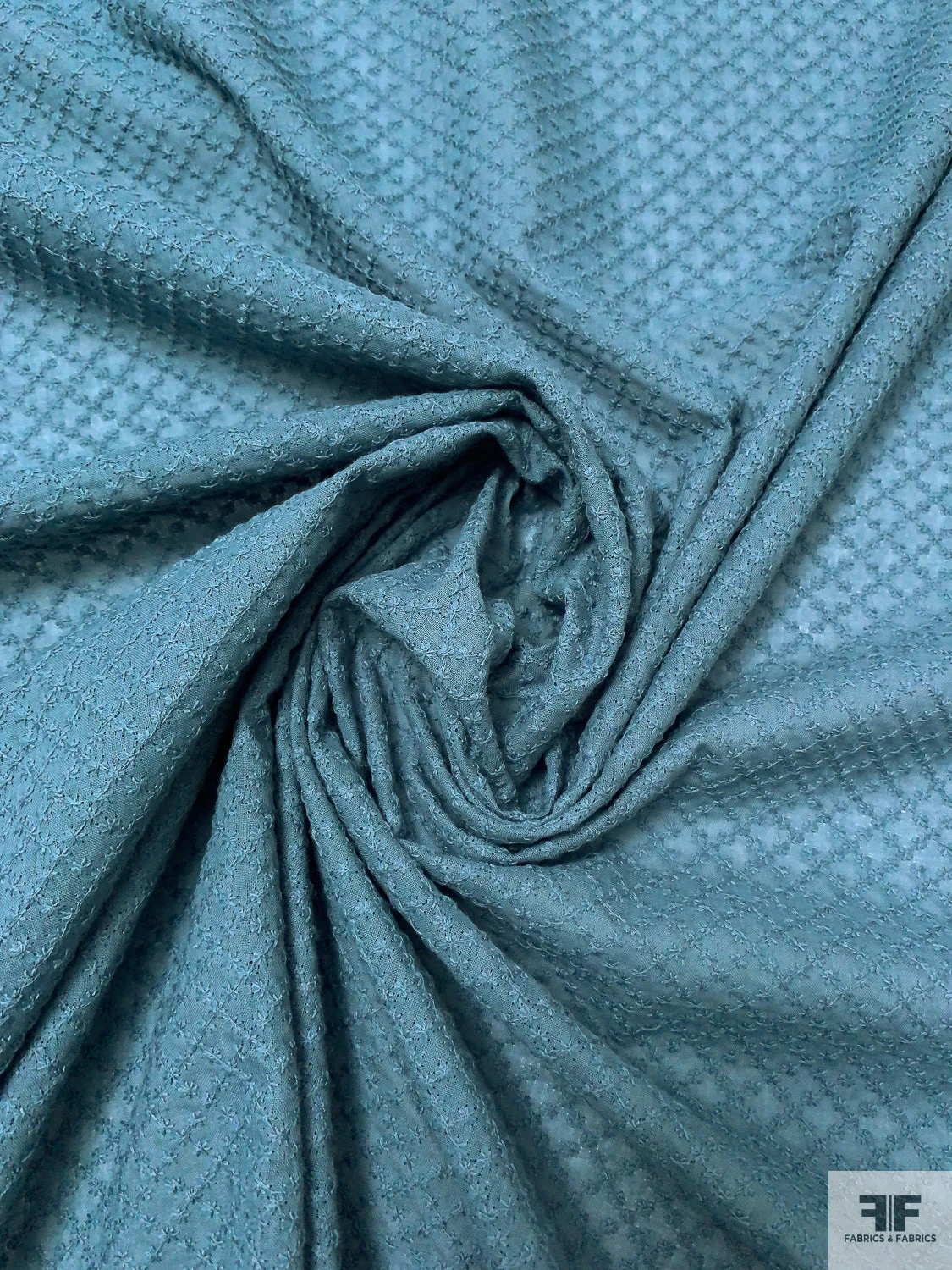 Crosshatch Grid Embroidered Cotton - Dusty Turquoise 5 Crosshatch Grid Embroidered Cotton - Dusty Turquoise - Image 3