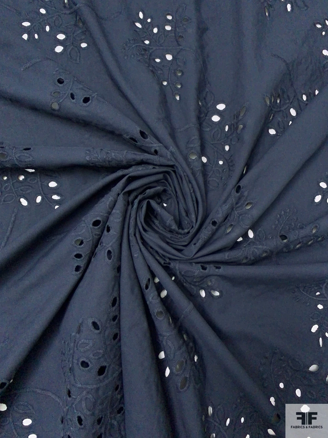 Floral Stems Embroidered Cotton Eyelet - Navy 5 Floral Stems Embroidered Cotton Eyelet - Navy - Image 3