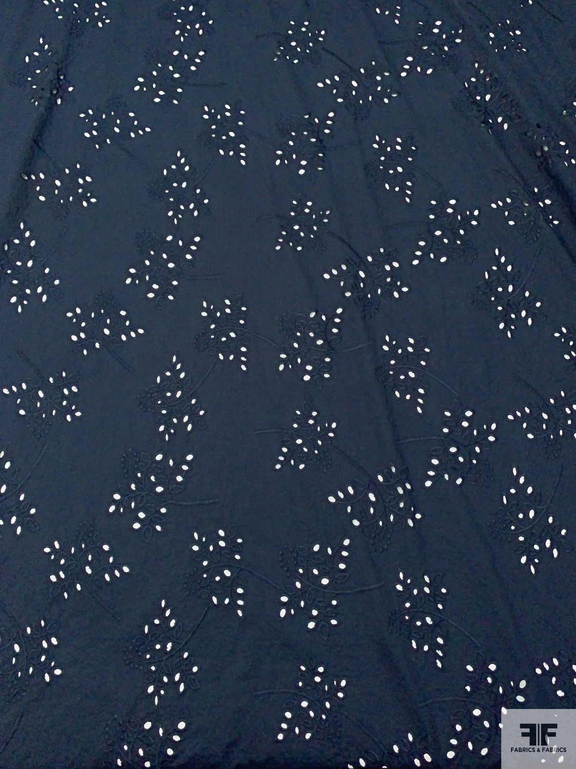 Floral Stems Embroidered Cotton Eyelet - Navy 3 Floral Stems Embroidered Cotton Eyelet - Navy