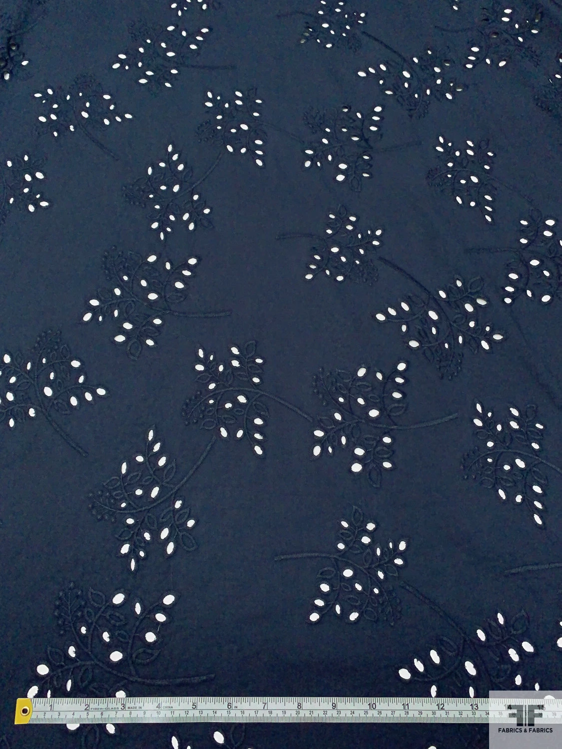 Floral Stems Embroidered Cotton Eyelet - Navy 8 Floral Stems Embroidered Cotton Eyelet - Navy - Image 6