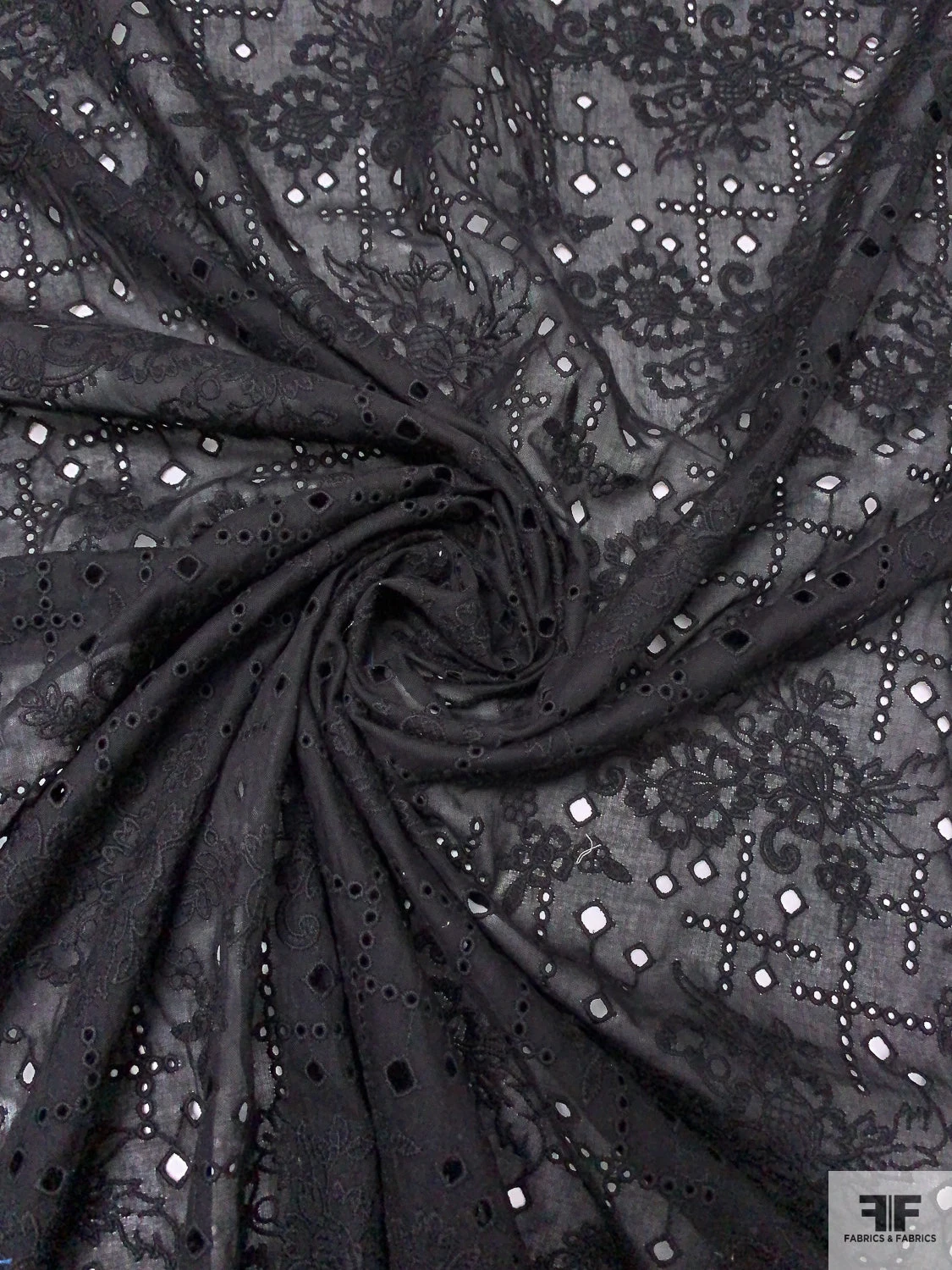 Unique Floral Embroidered Cotton Eyelet - Black 5 Unique Floral Embroidered Cotton Eyelet - Black - Image 3