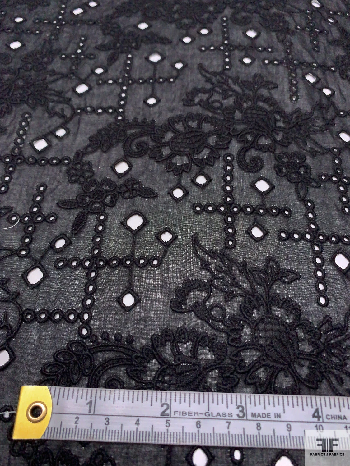 Unique Floral Embroidered Cotton Eyelet - Black 9 Unique Floral Embroidered Cotton Eyelet - Black - Image 7