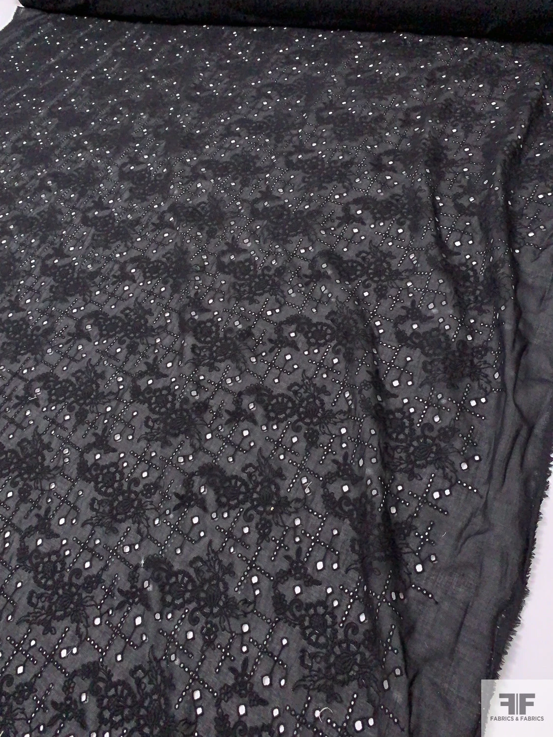 Unique Floral Embroidered Cotton Eyelet - Black 12 Unique Floral Embroidered Cotton Eyelet - Black - Image 10