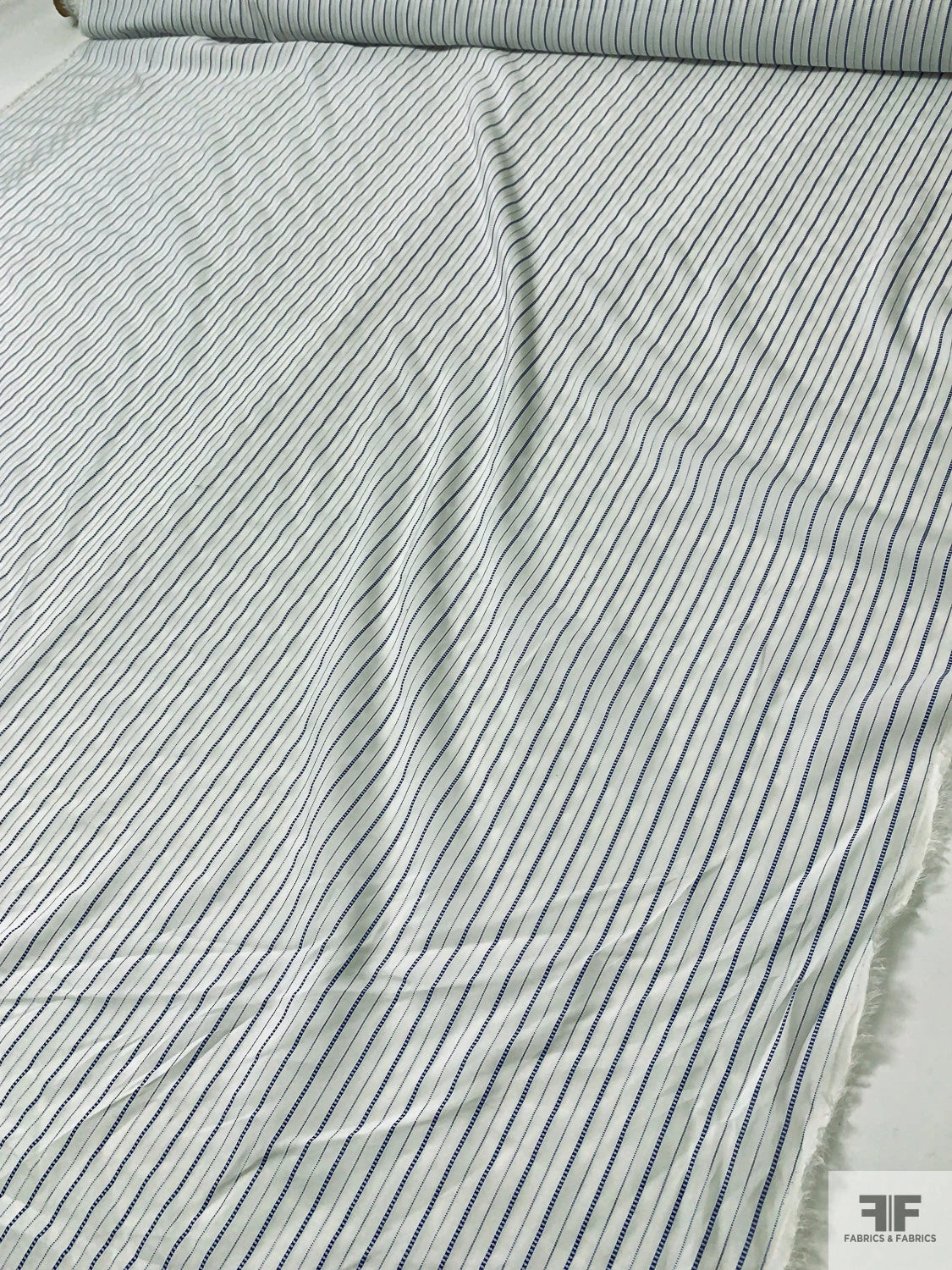 Vertical Striped Yarn-Dyed Silk-Cotton Soft Shirting - Off-White / Blue 10 Vertical Striped Yarn-Dyed Silk-Cotton Soft Shirting - Off-White / Blue - Image 8
