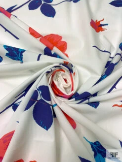 Italian Vibrant Floral Printed Cotton Shirting - Hot Coral / Magenta / Blue / Off-White -Fabrics And Fabrics Store 20269 2