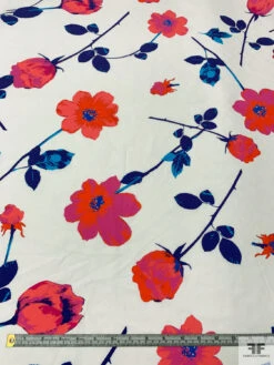 Italian Vibrant Floral Printed Cotton Shirting - Hot Coral / Magenta / Blue / Off-White -Fabrics And Fabrics Store 20269 4
