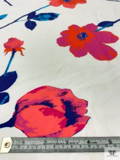 Italian Vibrant Floral Printed Cotton Shirting - Hot Coral / Magenta / Blue / Off-White -Fabrics And Fabrics Store 20269 5