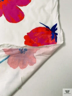 Italian Vibrant Floral Printed Cotton Shirting - Hot Coral / Magenta / Blue / Off-White -Fabrics And Fabrics Store 20269 6