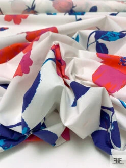 Italian Vibrant Floral Printed Cotton Shirting - Hot Coral / Magenta / Blue / Off-White -Fabrics And Fabrics Store 20269 9