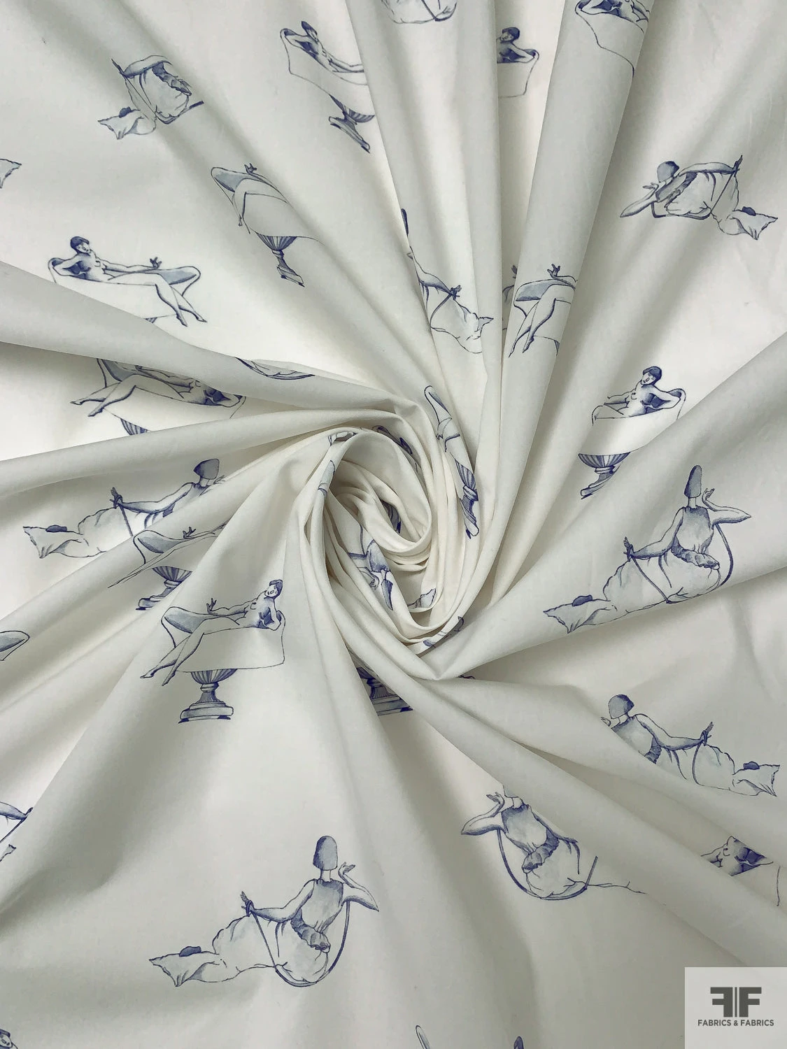 Italian Nude Pose Toile-Like Printed Cotton Lawn - Off-White / Blue 6 Italian Nude Pose Toile-Like Printed Cotton Lawn - Off-White / Blue - Image 4