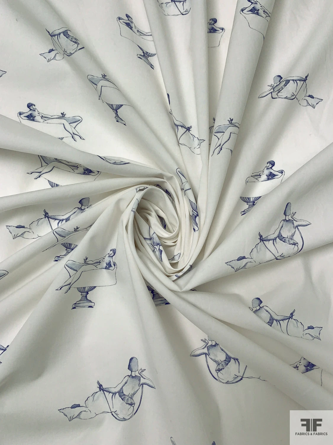 Italian Nude Pose Toile-Like Printed Cotton Lawn - Off-White / Blue 4 Italian Nude Pose Toile-Like Printed Cotton Lawn - Off-White / Blue - Image 2