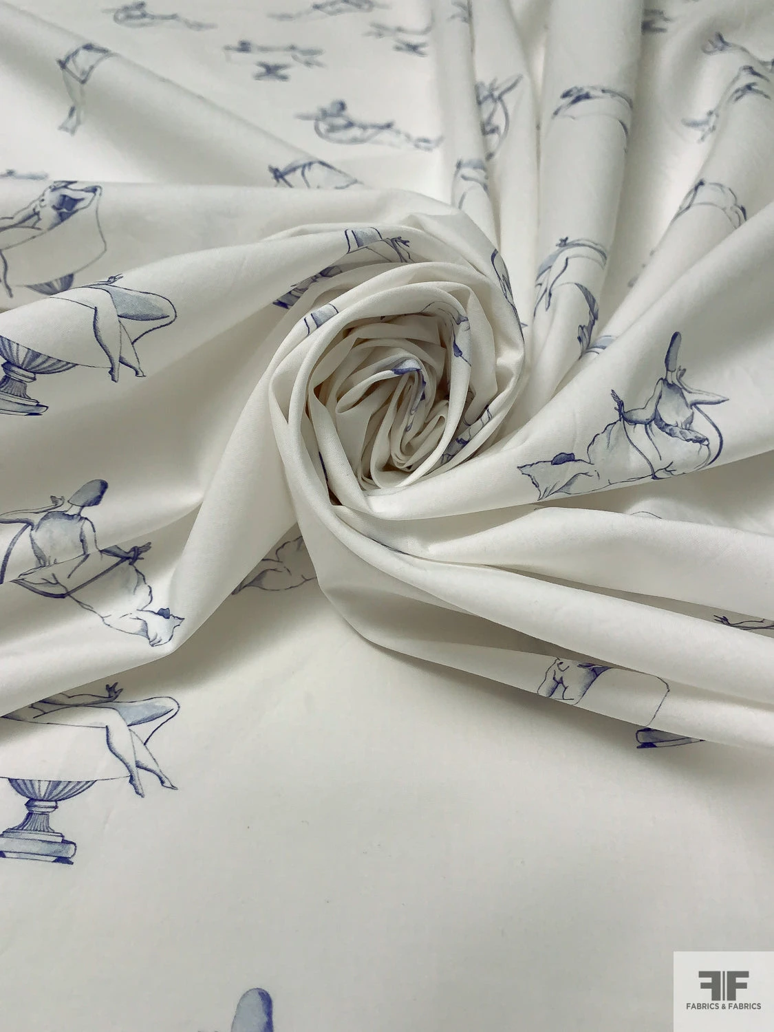 Italian Nude Pose Toile-Like Printed Cotton Lawn - Off-White / Blue 7 Italian Nude Pose Toile-Like Printed Cotton Lawn - Off-White / Blue - Image 5