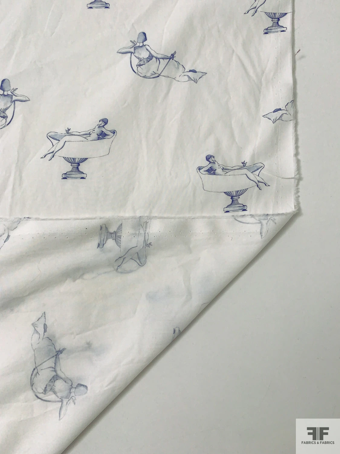 Italian Nude Pose Toile-Like Printed Cotton Lawn - Off-White / Blue 9 Italian Nude Pose Toile-Like Printed Cotton Lawn - Off-White / Blue - Image 7