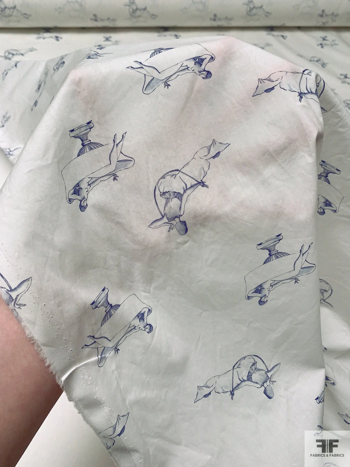 Italian Nude Pose Toile-Like Printed Cotton Lawn - Off-White / Blue 11 Italian Nude Pose Toile-Like Printed Cotton Lawn - Off-White / Blue - Image 9