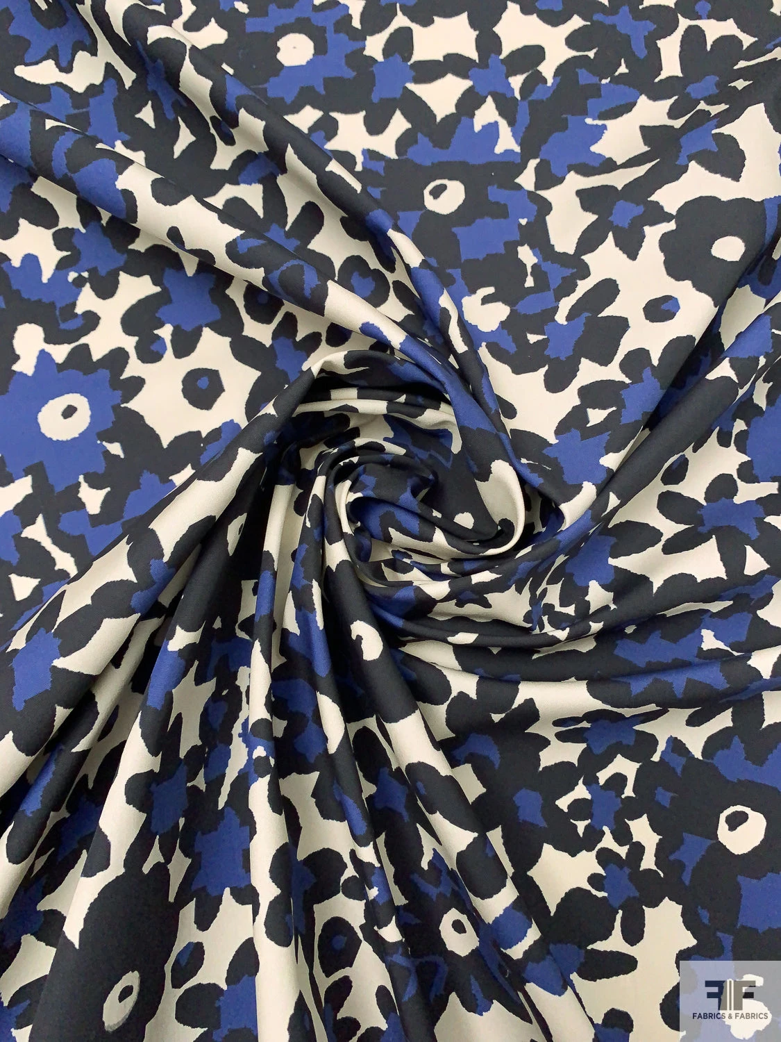 Jovial Floral Printed Cotton Lawn With Fused Back - Navy / Black / Beige-Cream 3 Jovial Floral Printed Cotton Lawn With Fused Back - Navy / Black / Beige-Cream