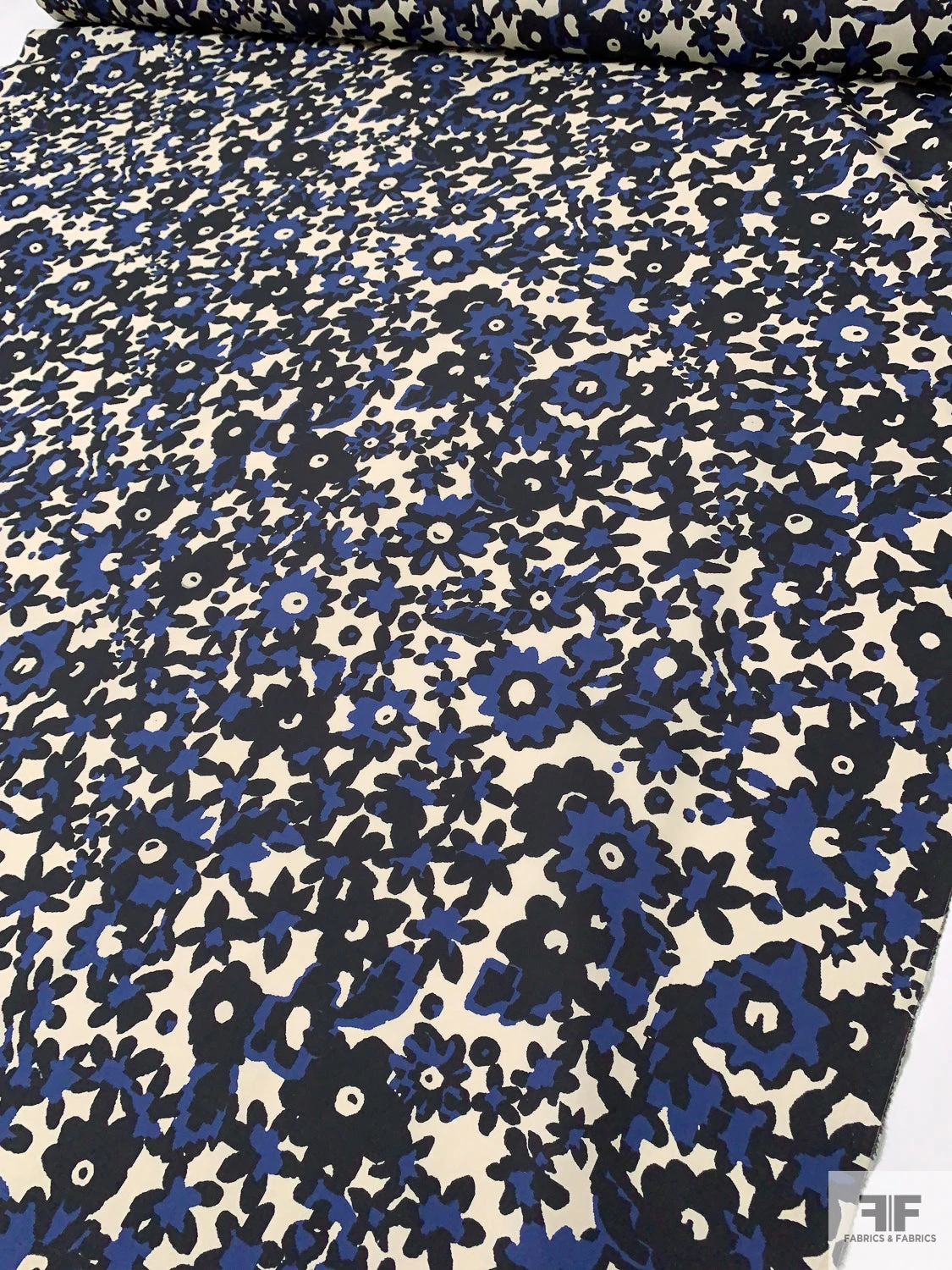 Jovial Floral Printed Cotton Lawn With Fused Back - Navy / Black / Beige-Cream 10 Jovial Floral Printed Cotton Lawn With Fused Back - Navy / Black / Beige-Cream - Image 8