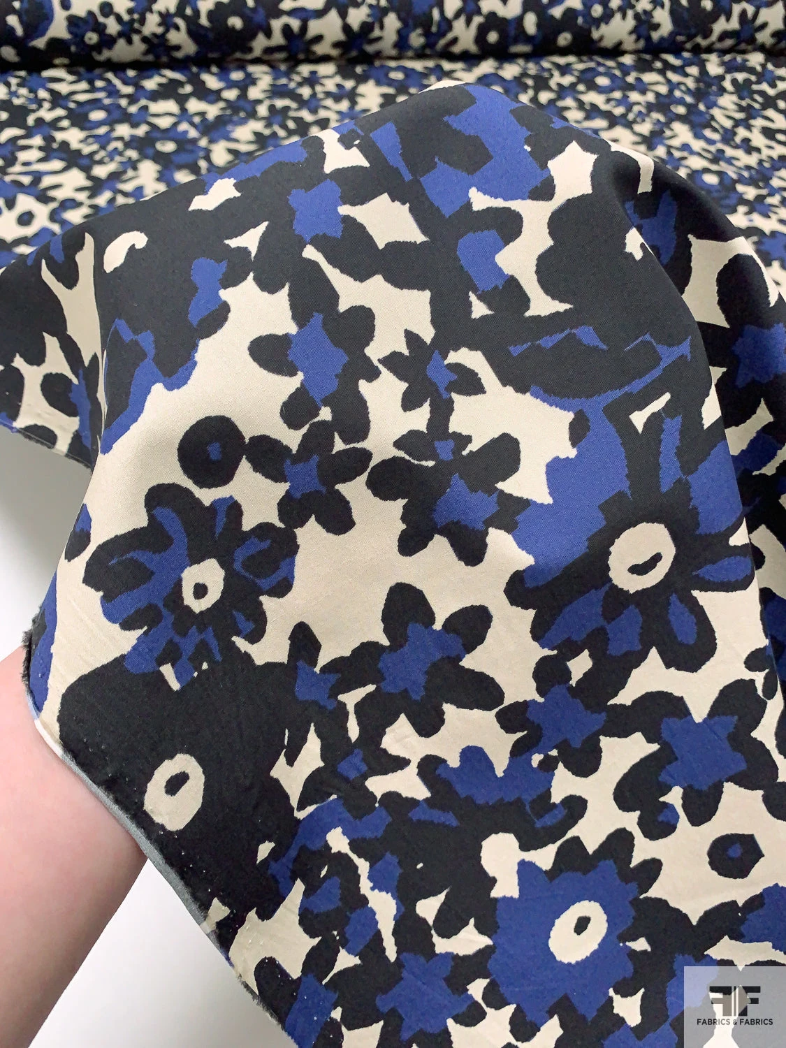 Jovial Floral Printed Cotton Lawn With Fused Back - Navy / Black / Beige-Cream 11 Jovial Floral Printed Cotton Lawn With Fused Back - Navy / Black / Beige-Cream - Image 9