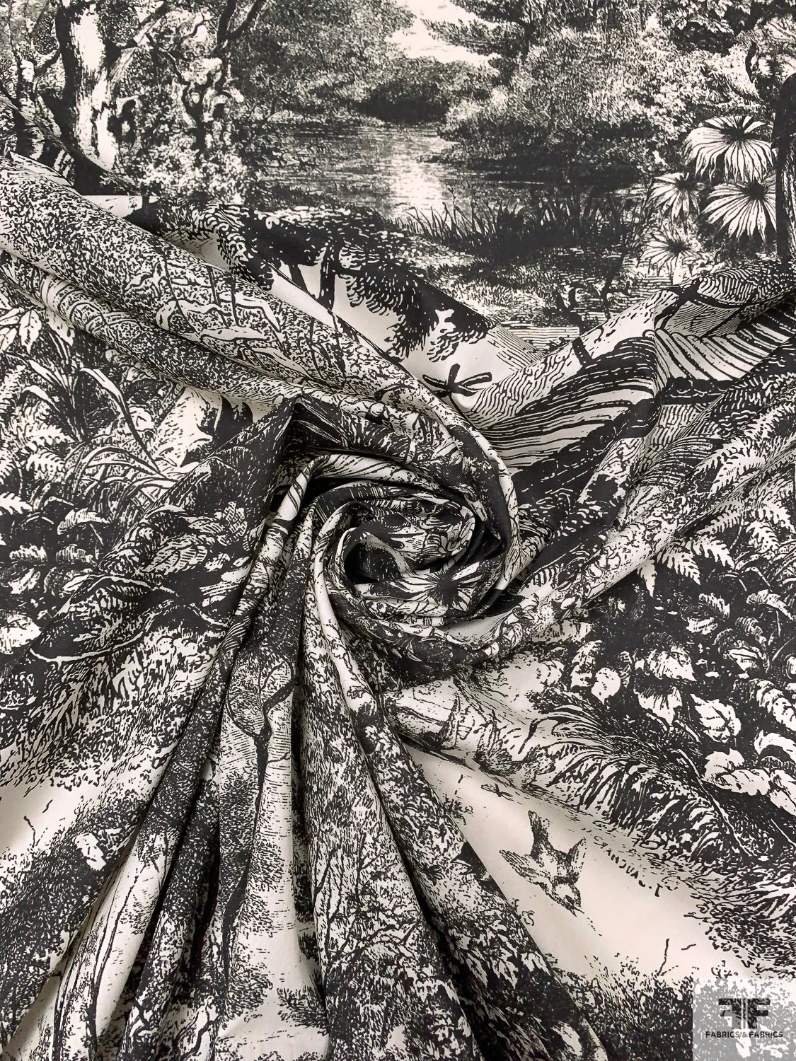 Toile De Jouy Landscape Printed Cotton Lawn - Midnight Brown / White-Beige 6 Toile De Jouy Landscape Printed Cotton Lawn - Midnight Brown / White-Beige - Image 4