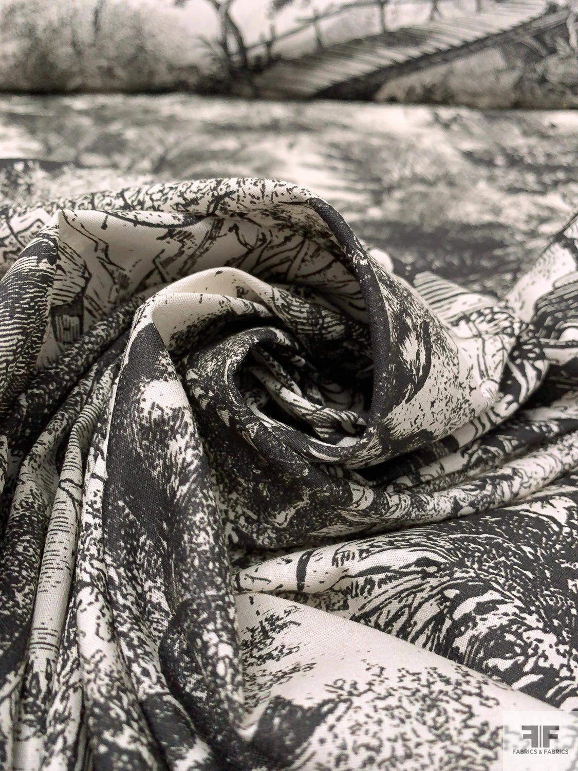 Toile De Jouy Landscape Printed Cotton Lawn - Midnight Brown / White-Beige 7 Toile De Jouy Landscape Printed Cotton Lawn - Midnight Brown / White-Beige - Image 5